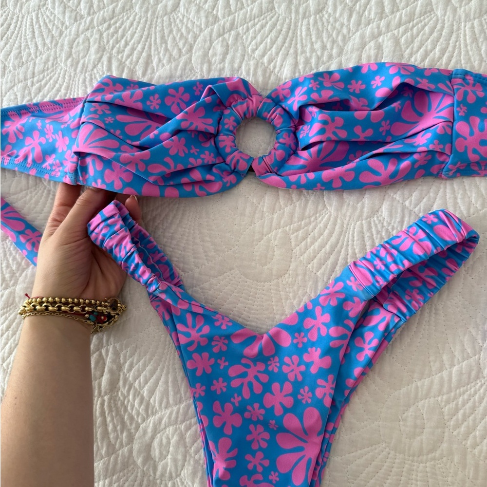Blue and Pink Floral Bikini Set